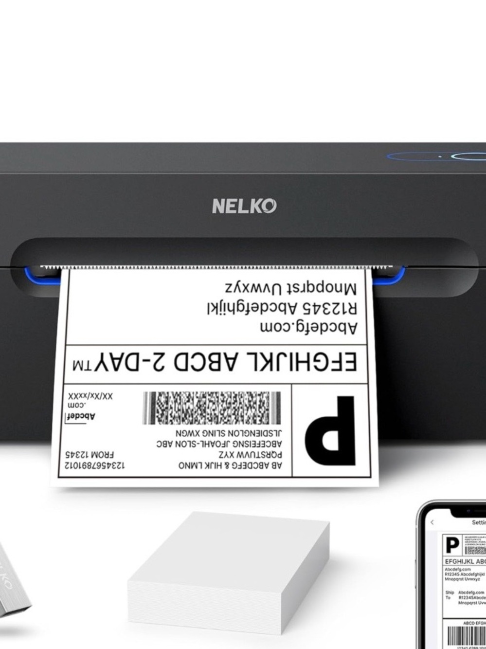 Elk Thermal Label Printer in Black with Blue Accents